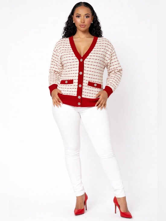 CHANEL Sweaters - Red & White Chanel Cardigan size 36 small fits more like a medium.